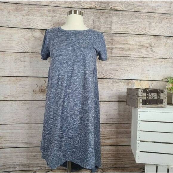 LuLaRoe Womens Carly Dress Midi Short Sleeve Hi Low Round Neck Blue Size XXS - Picture 1 of 3